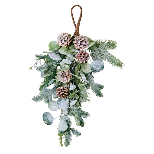 Worth Imports 20" Green Mixed Pinecones & Eucalyptus Artificial Christmas Teardrop Swag